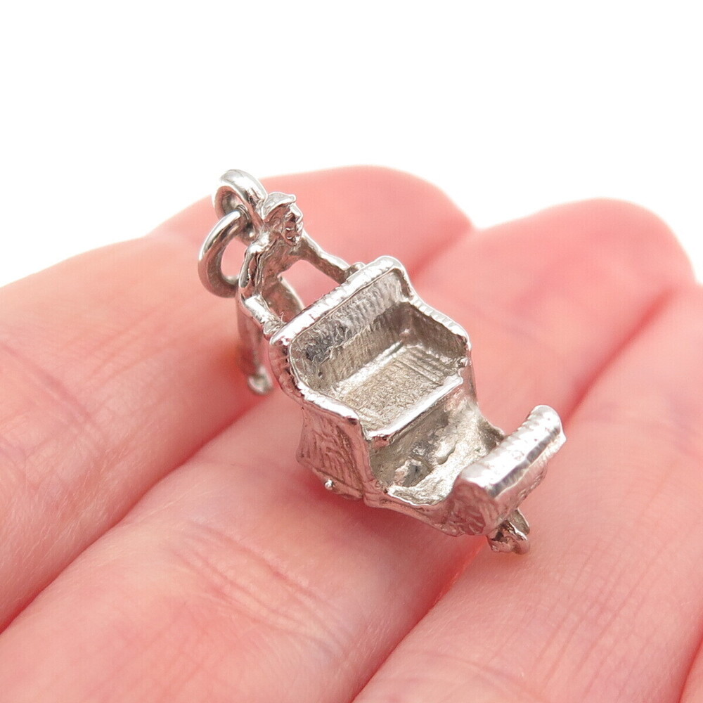 Cellini 925 Sterling Silver Vintage Rolling Strolling Chair 3D Charm Pendant